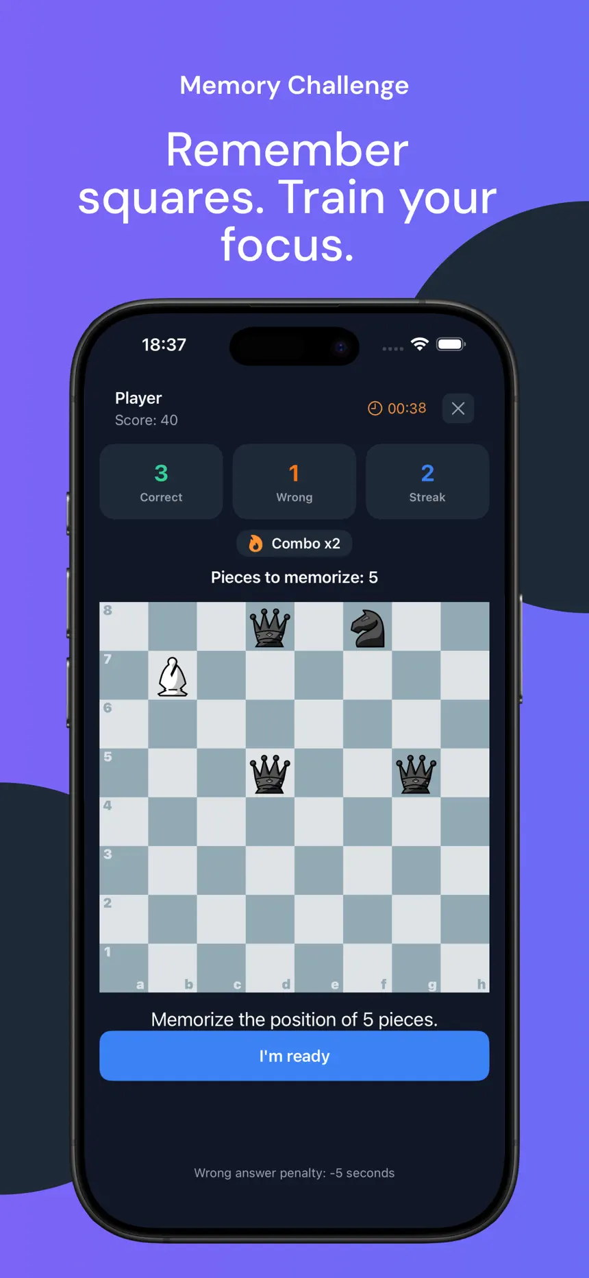 Memory game: memorize the position of five pieces